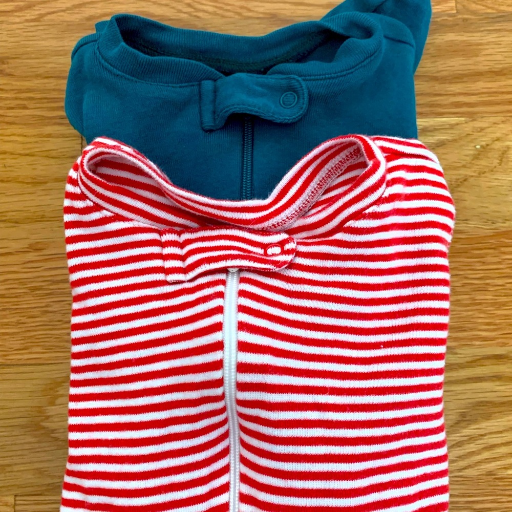 Baby organic zip footie in mini stripe (2-pack)